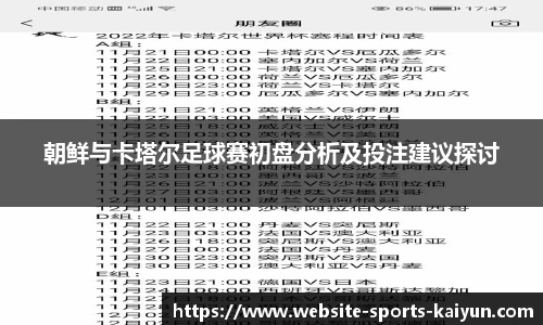 朝鲜与卡塔尔足球赛初盘分析及投注建议探讨